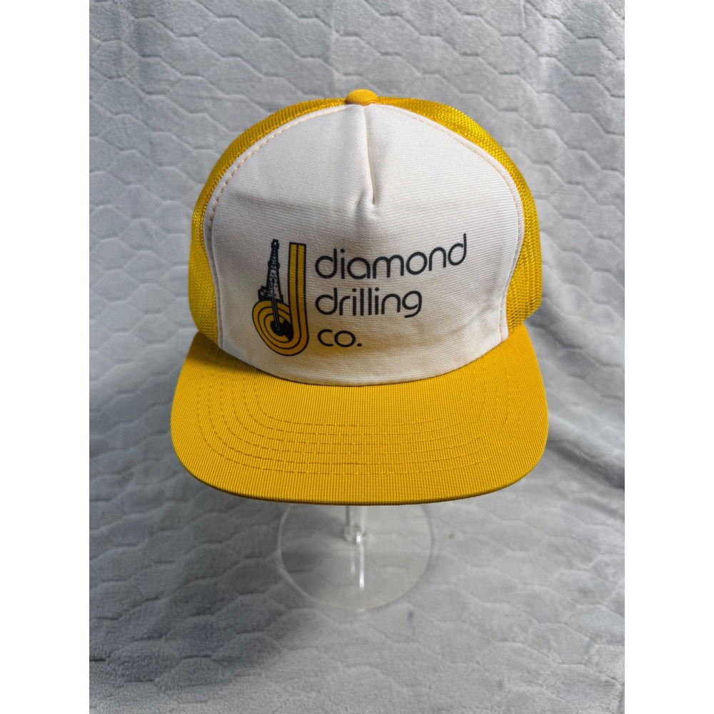 Vintage Diamond Drilling Co Trucker Hat Yellow White Mesh Snapback Cap Mens Vtg